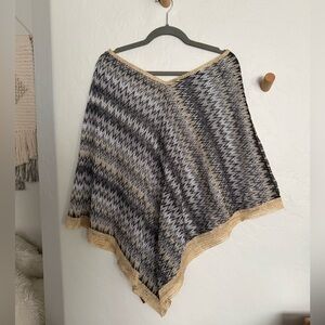 Missoni Cream, Black and Tan Zigzag Knit Poncho